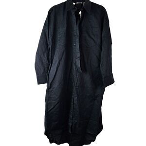 ESPRIT Button Minimalist 4 Belted‎ Midi Shirt Dress 100% Cotton Black NWT